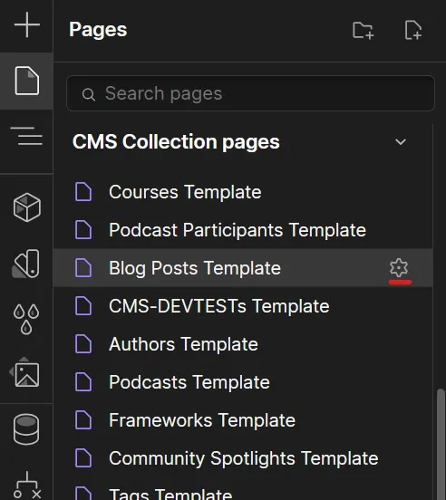 Page settings for a CMS Collection page